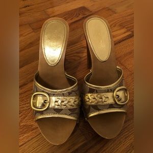 Coach fabric and leather high heel mules size 7